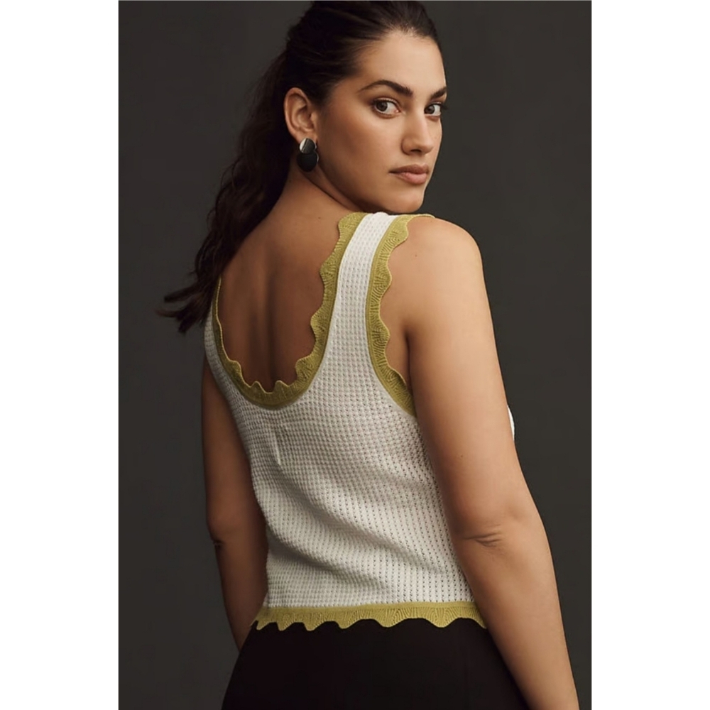 Maeve Crop Tank Top White Scallop Hem Sleeveless Summer Casual Chic Size S - Picture 6 of 12